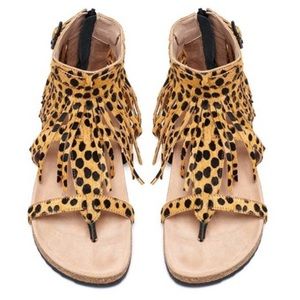 Loeffler Randall Fringe Cork Leopard Sandal Birkenstock 7.5 8